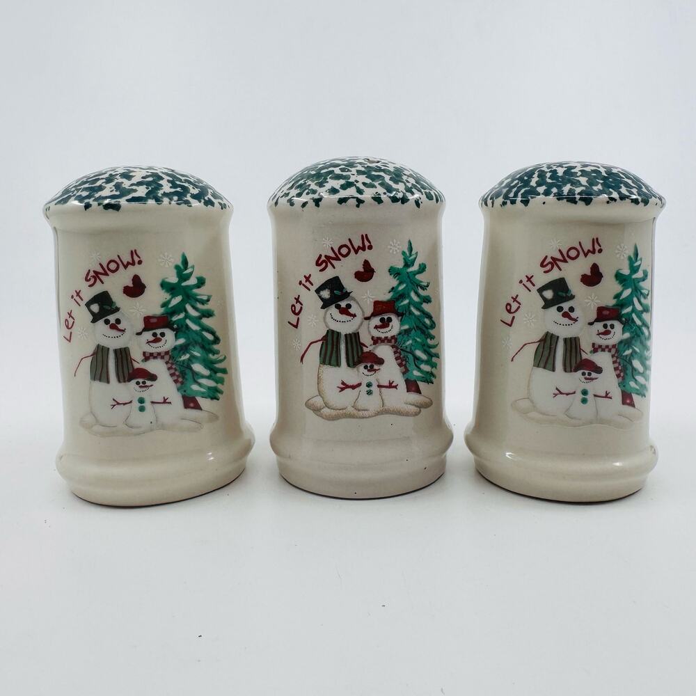 Atico Let It Snow Stoneware Sugar/Salt & Pepper Shaker Set of3 Christmas/Holiday